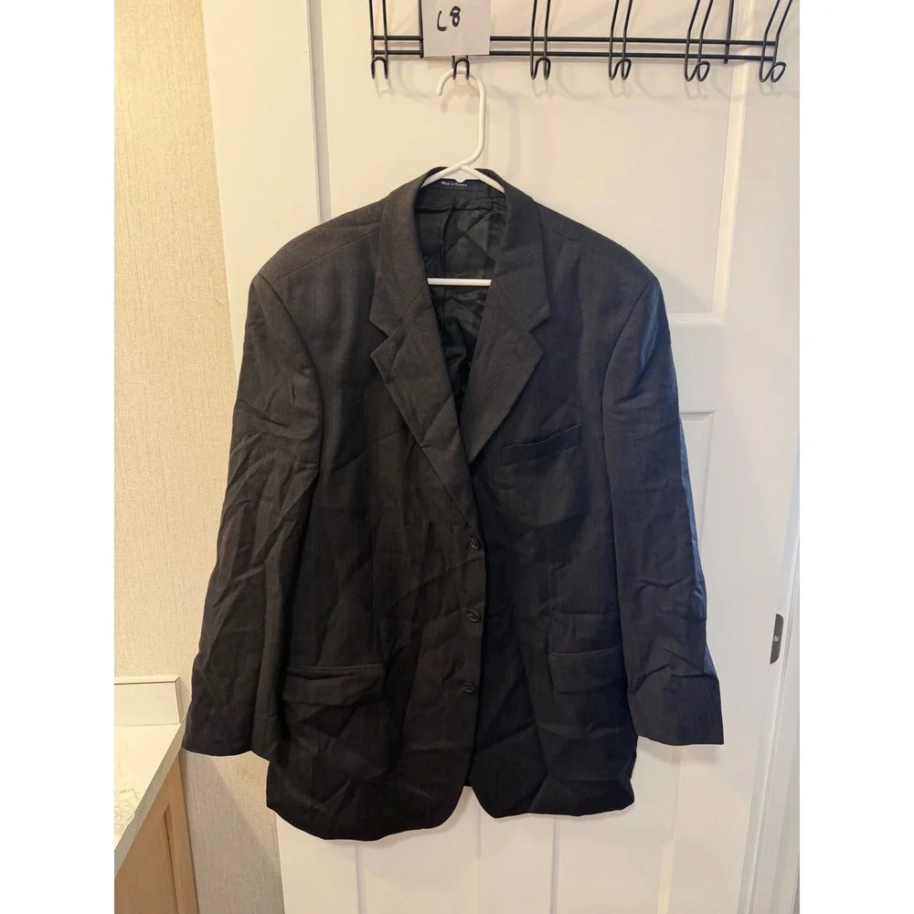 Mens 100% Wool 3-Button Blazer Jacket Made in Canada Charcoal Grey 44 T L004503D
